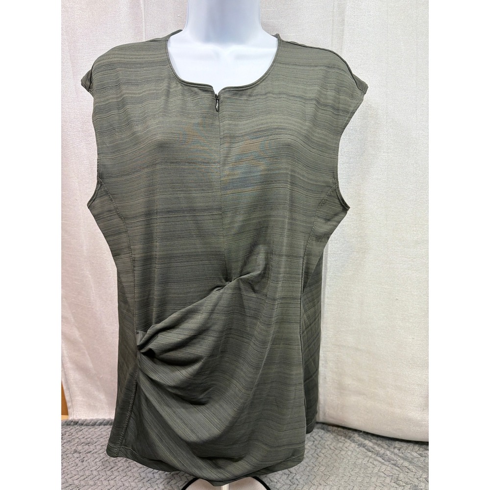 Athleta Olive Green Space Dye Twist Front Sleeveless Top XL Back Zip Pocket